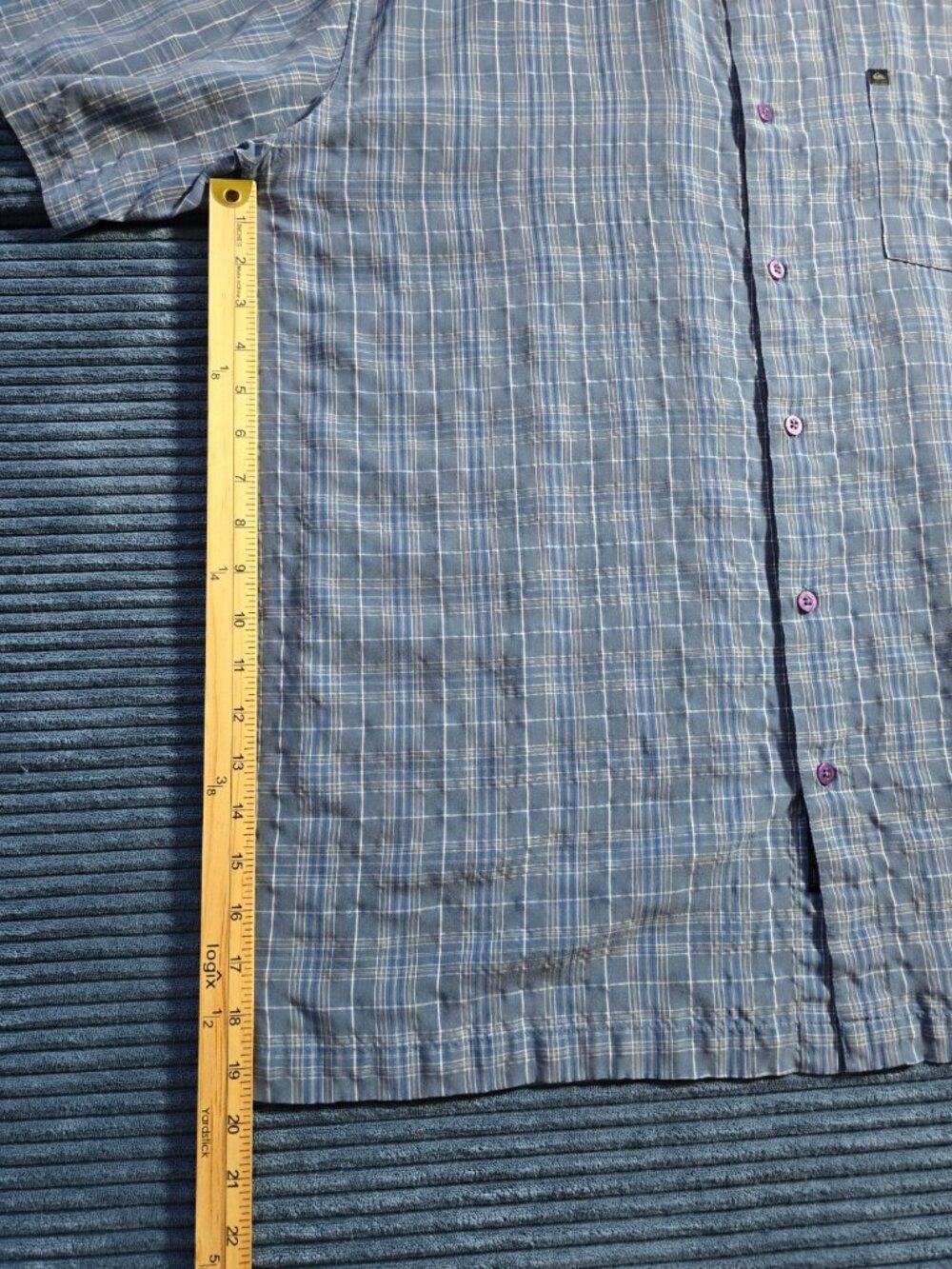 Quiksilver Men’s XXL Plaid Short Sleeve Button Up Shirt Blue Gray Surf Skate - Picture 10 of 11